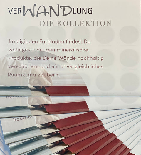 Gefächerte Farbkarte der VerWANDlung Kollektion für wohngesunde, rein mineralische Wandgestaltung